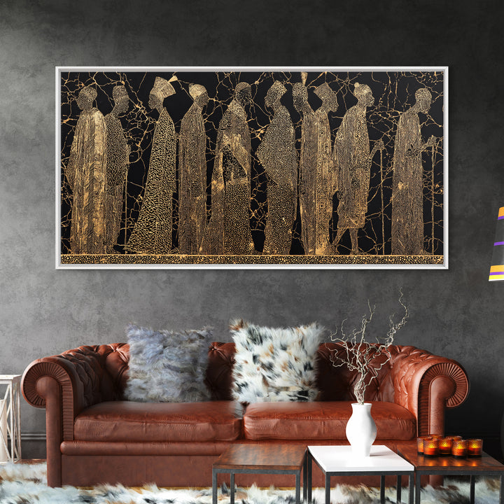 Gold African Women Silhouette Wall Art, Black And Gold Canvas Print, Elegant Feminine Afrocentric Decor For Living Room Gift