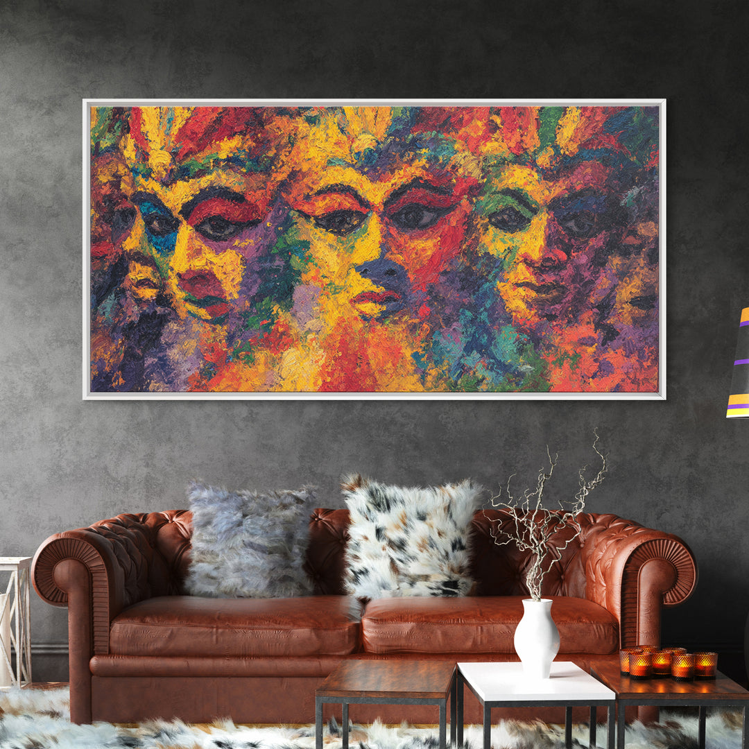 Vibrant Abstract African Masks Wall Art, Modern African Art Print, Colorful Afrocentric Decor, Tribal Face Canvas Print Gift