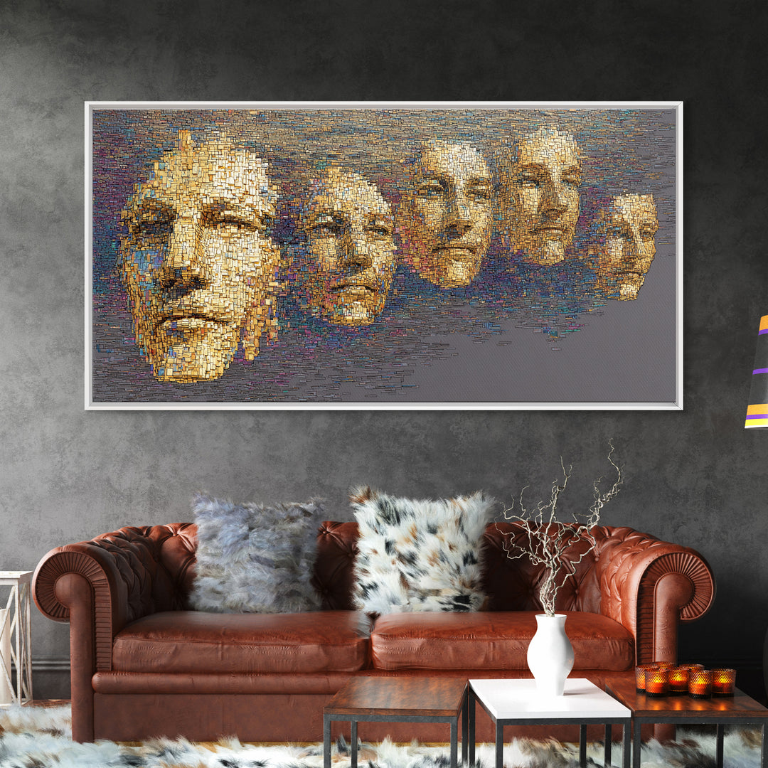 Golden Abstract African Faces Wall Art, Modern Tribal Portrait Canvas Decor, Textured Black And Gold Art, Gallery Home Decor