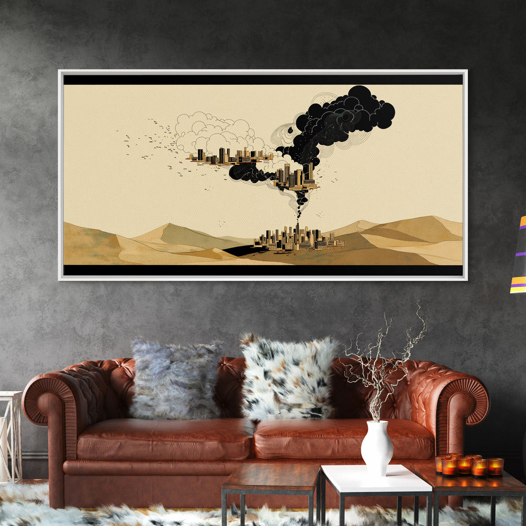 Desert Smoke Cityscape Wall Art, Afrofuturism Decor, Industrial Skyline, Dystopian Landscape, Modern Canvas Art Print Decor