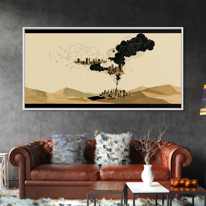 Desert Smoke Cityscape Wall Art, Afrofuturism Decor, Industrial Skyline, Dystopian Landscape, Modern Canvas Art Print Decor