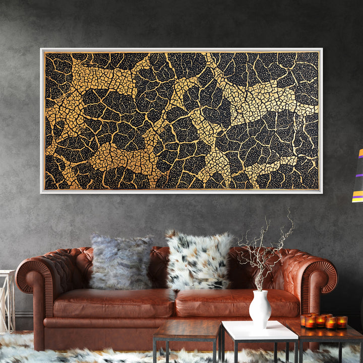 Gold And Black Giraffe Mosaic Canvas Print, African Safari Animal Pattern Wall Art, Luxury Tribal Decor, Earth Tone Artwork