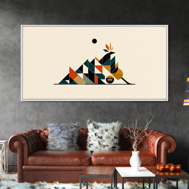 Minimalist Geometric Desert Symbols Wall Art, African Inspired Abstract Shapes, Terracotta Teal Decor, Modern Canvas Print