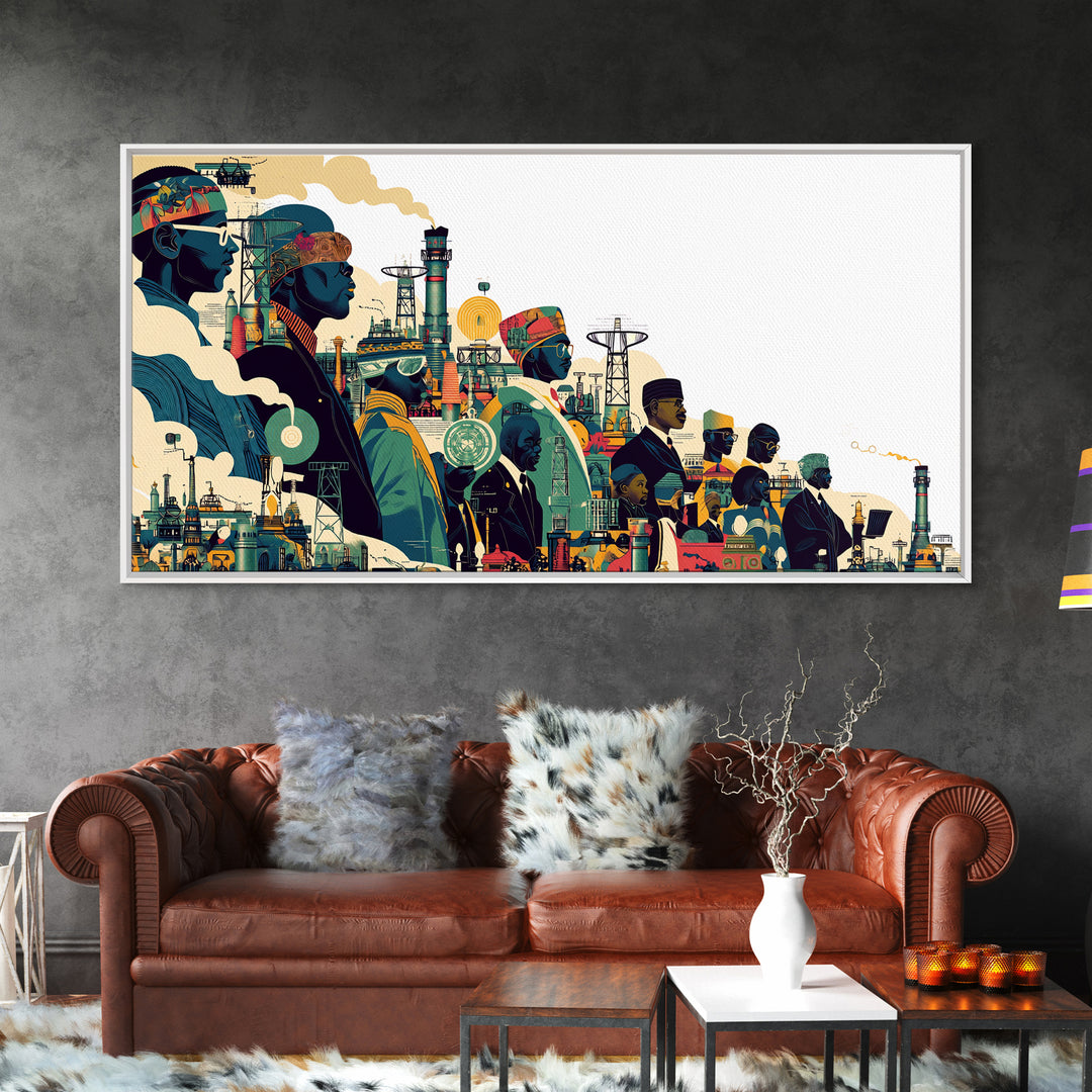 Afrofuturist African City Procession Wall Art, Black Culture Art, Modern African Art, Afrocentric Decor, Statement Canvas