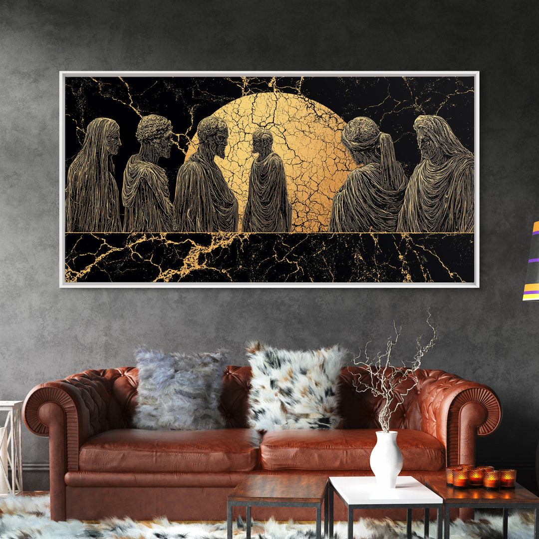 Golden Moon African Ancestor Figures Wall Art, Tribal Art Decor, Black And Gold Art, Spiritual Cultural Home Decor Statement Gift