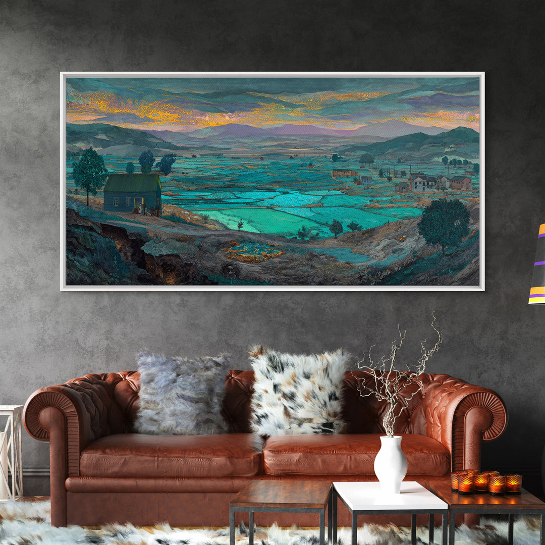 Turquoise African Valley Landscape Canvas Print, Serene Nature Scene Art, Africa Wall Decor, Large Living Room Painting Gift