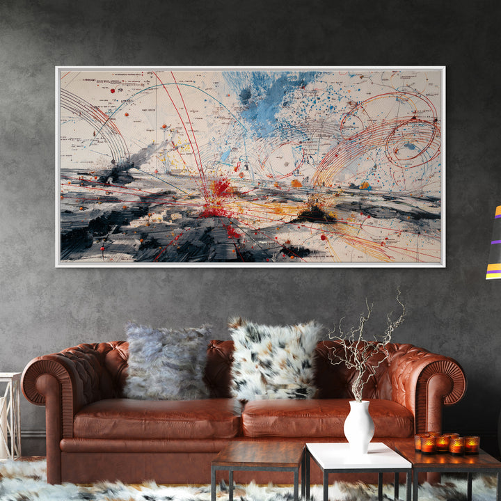 Abstract Battlefield Energy Canvas Print, Modern Abstract Art, Bold Office Art, Red Blue Contemporary Statement Wall Decor