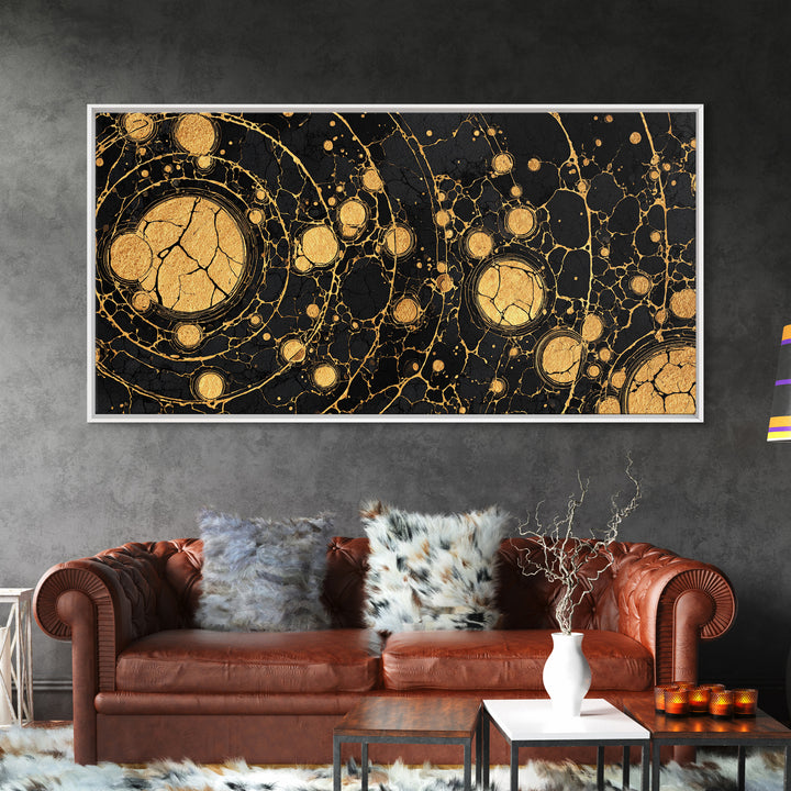 Black And Gold Abstract Circles Canvas Print, Luxury Modern African Art Decor, Geometric Wall Art, Statement Home Decor Gift