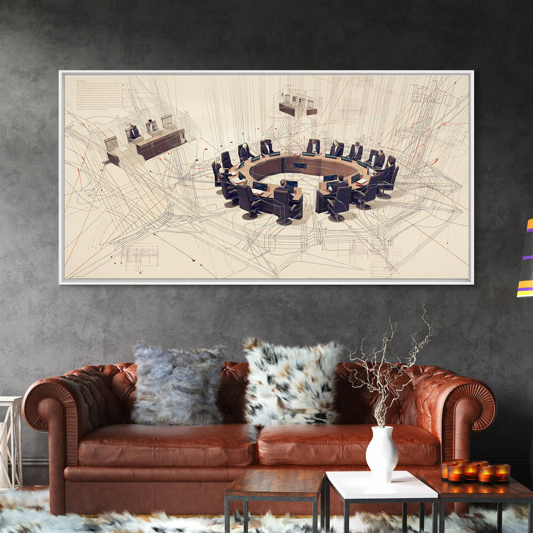 Futuristic Council Chamber Wall Art, Modern Office Canvas Print, Abstract Conference Room Decor For Executive Boardroom Spaces