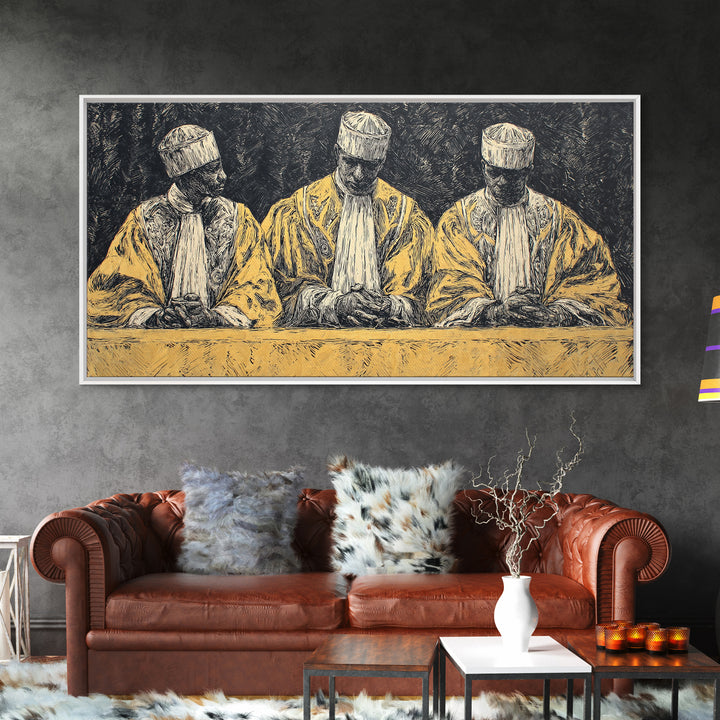 Three Seated African Elders Wall Art, Traditional African Canvas Print, West African Tribal Art Decor For Cultural Home Decor