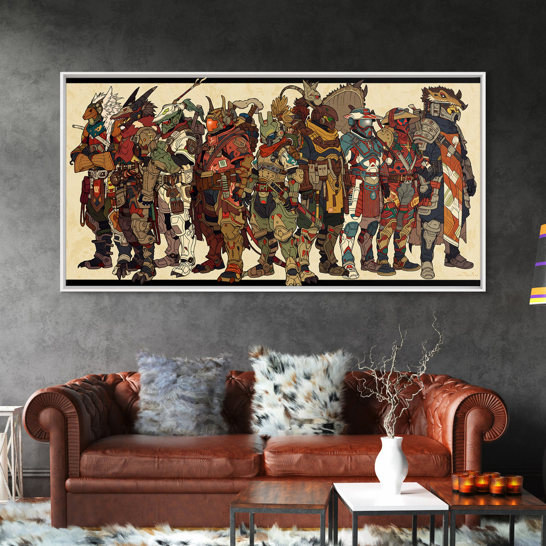 Masked Animal Tribe Wall Art, African Warrior Art Canvas Print, Tribal Fantasy Illustration Decor For Bold Home Gallery Room