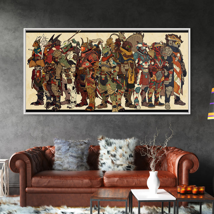 Masked Animal Tribe Wall Art, African Warrior Art Canvas Print, Tribal Fantasy Illustration Decor For Bold Home Gallery Room