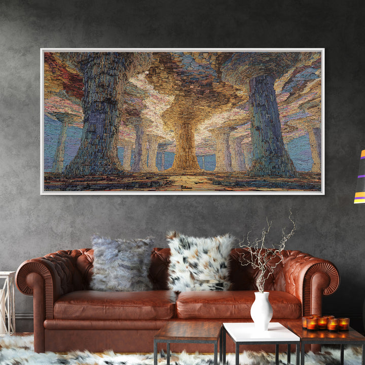 Mystic Giant Tree Forest With Textured Canopy Framed Canvas Print, Jungle African, Dreamy Wall Art, Nature Scene Art, Decor