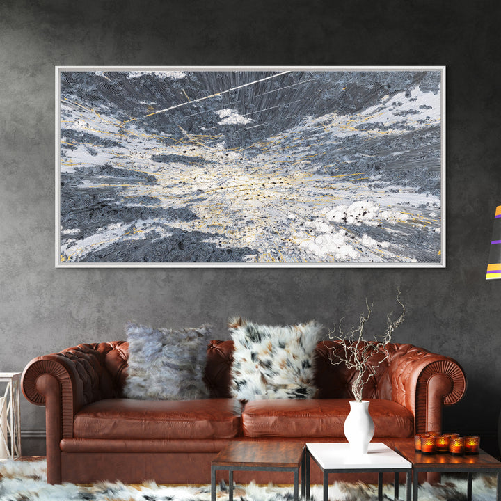 Abstract Ocean Clouds With Gold Network Wall Art, Textured Art Print, Blue Gray Modern Art, Dreamy Wall Art, Office Decor
