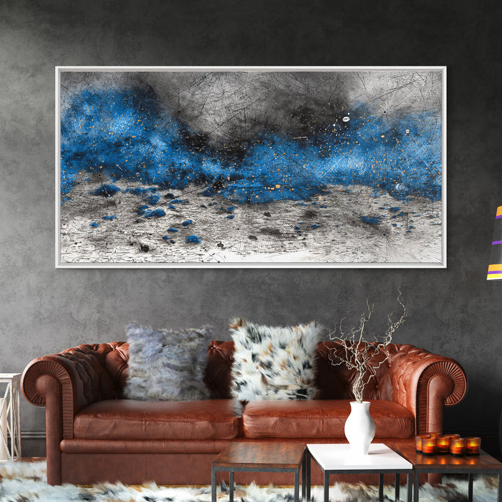 Blue Gray Textured Abstract Wall Art, Modern Landscape Painting, Contemporary Canvas Decor, Large Office Art, Elegant Home Decor