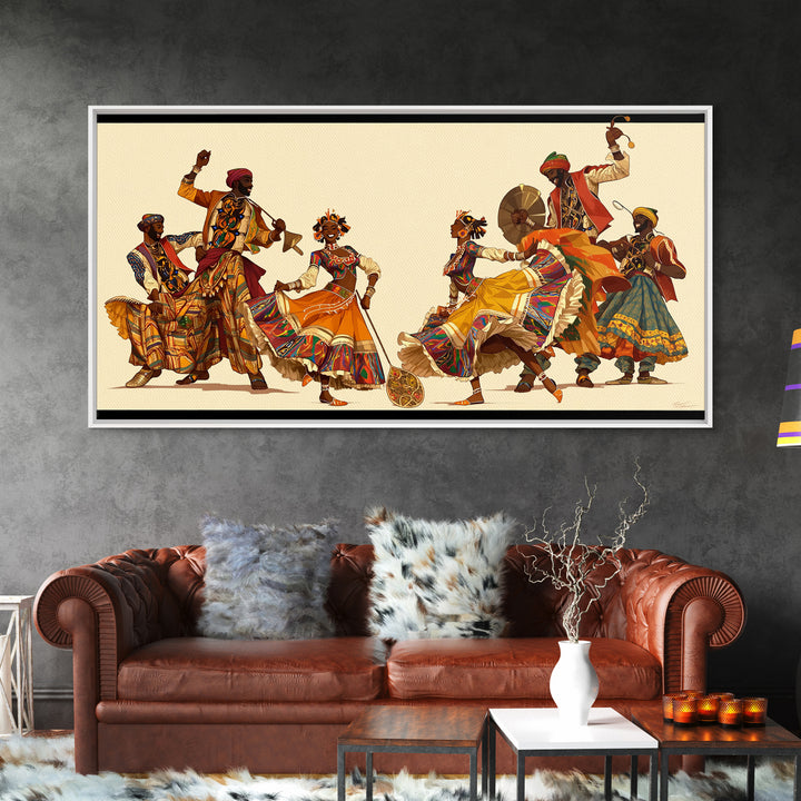 Joyful African Celebration Dancers Wall Art, Colorful Tribal Culture Print, Ankara Fabric Music Decor, Afrocentric Art Gift