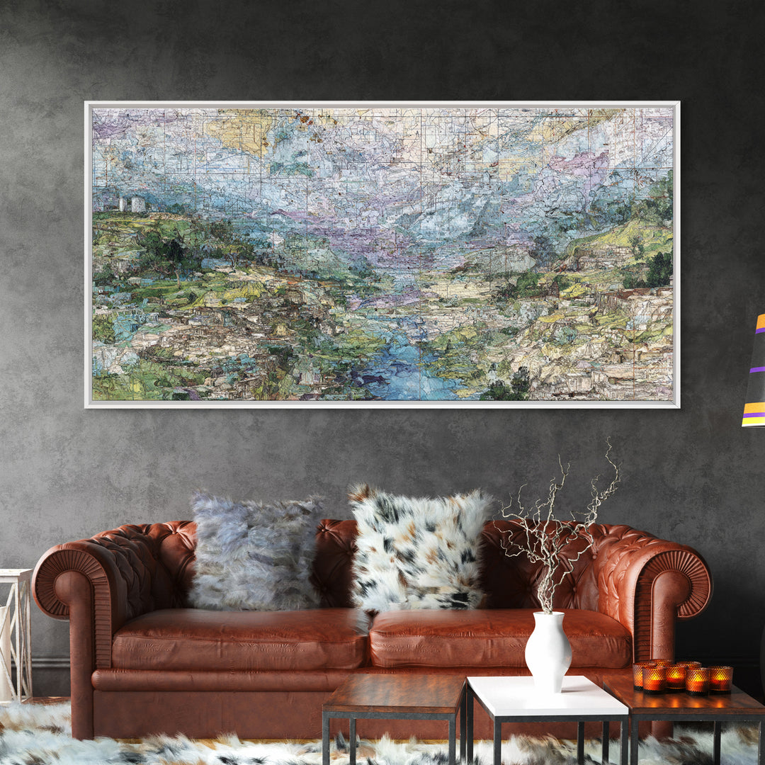 Large Abstract African Valley River Map Canvas Print, Earth Tone Landscape Wall Decor, Modern Textured Art For Living Room