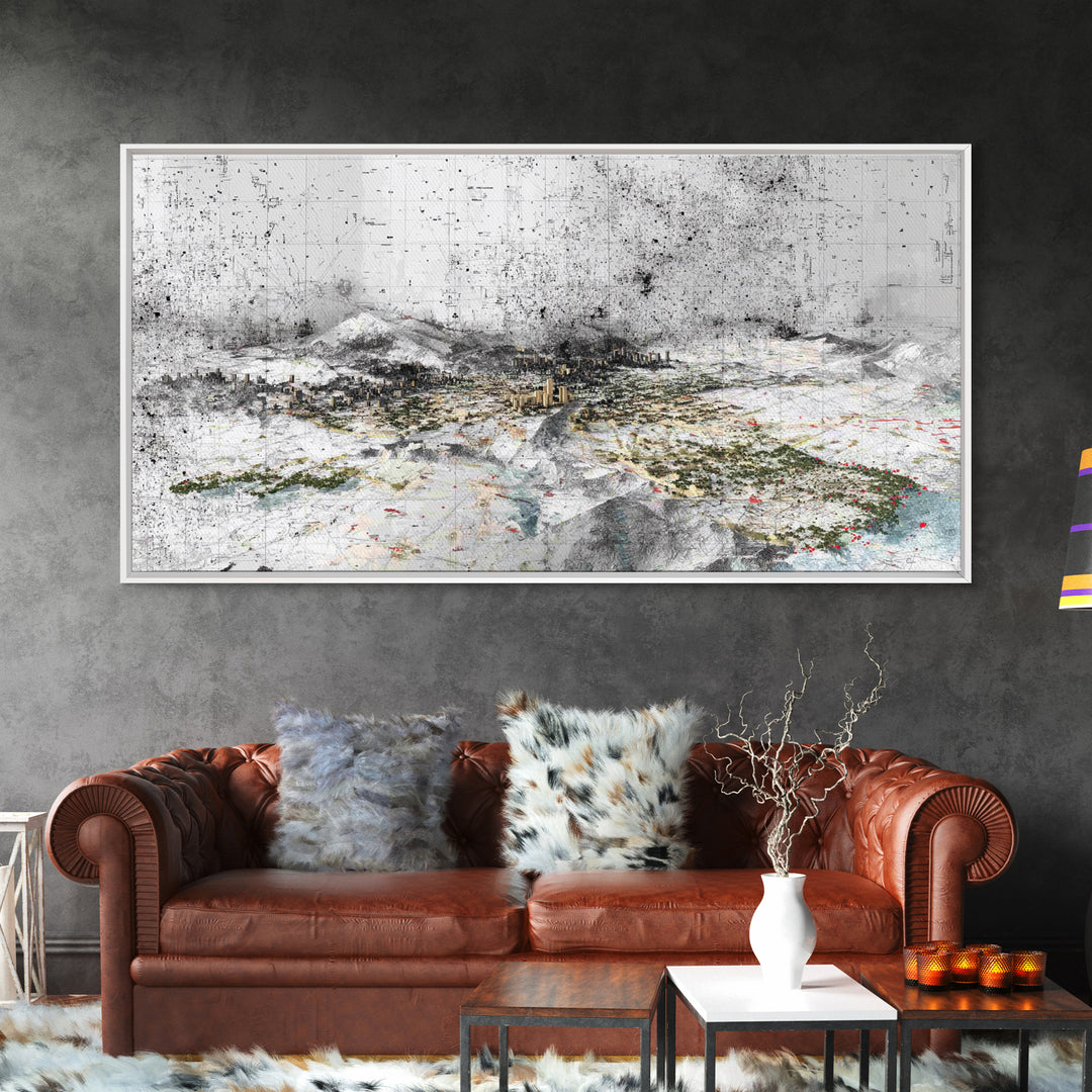 Monochrome Abstract Future City Wall Art, African Inspired Urban Landscape Print, Modern Office Decor, Large Canvas Decor