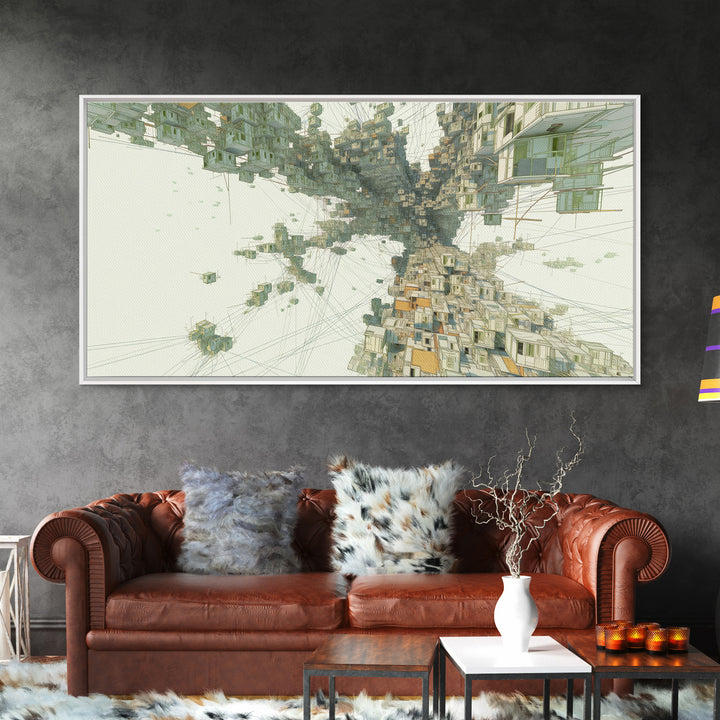 Upside Down Futuristic City Canvas Print, African Inspired Surreal Architecture, Modern Abstract Wall Decor, Office Art Gift