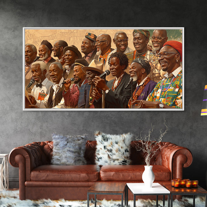 Joyful African Musicians And Elders Wall Art, Cultural Celebration Portrait, Afrocentric Canvas Decor, Black History Gift