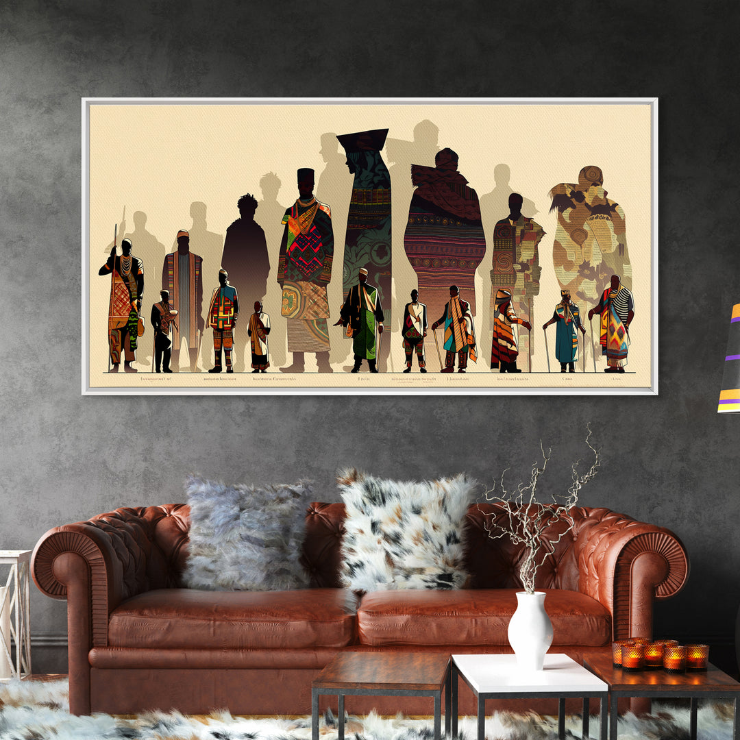 Tall African Fashion Silhouettes Wall Art, Ankara Textile Patterns, Cultural Portrait Canvas Decor, Afrocentric Home Decor