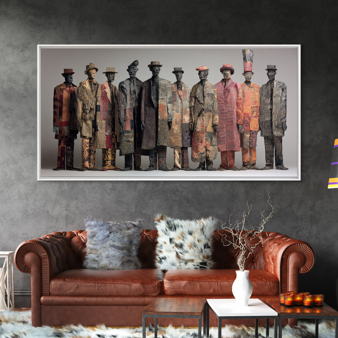 Abstract African Tribal Figures Framed Canvas Print, Textured Ethnic Wall Decor, Modern African Art, Cultural Home Decor