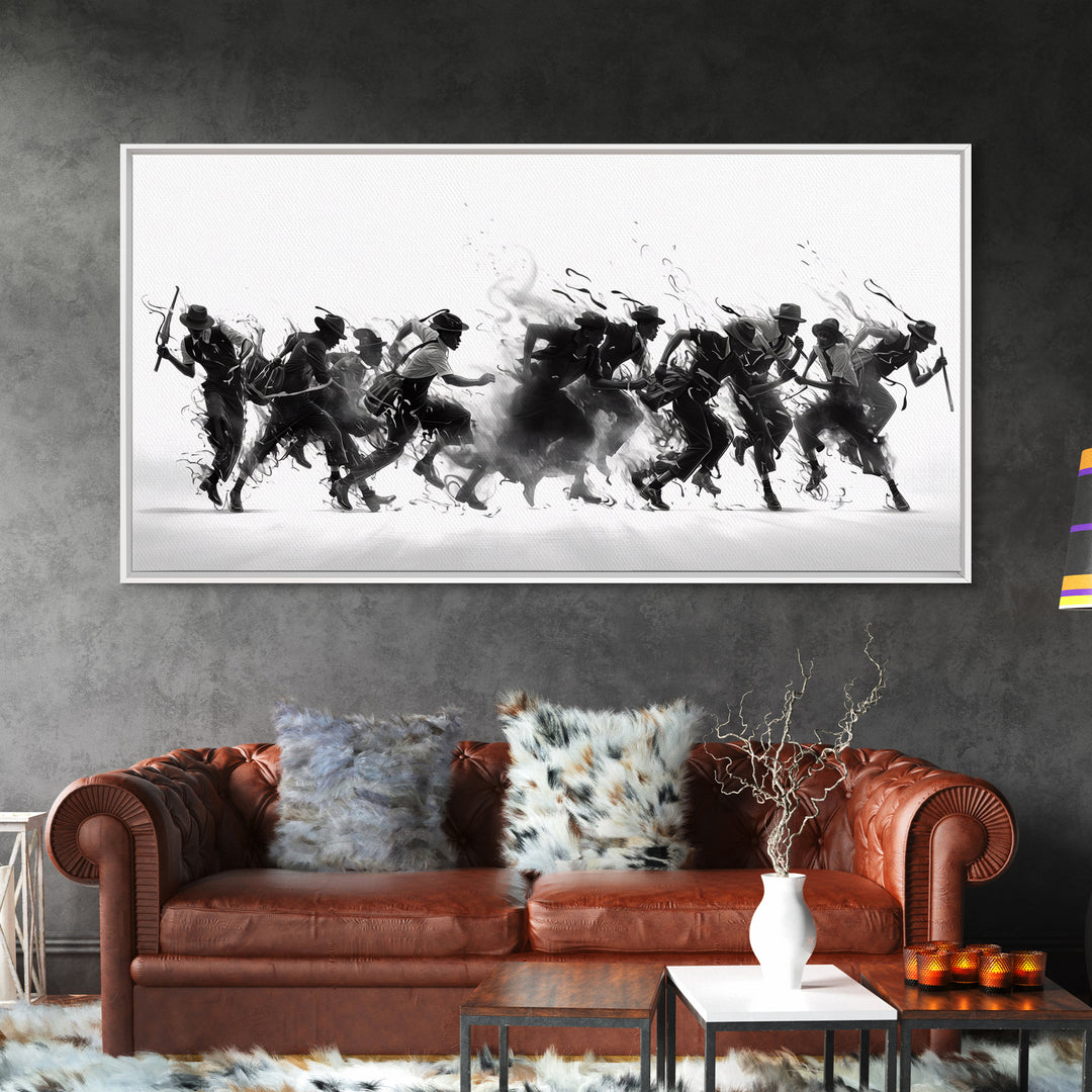 African Warrior Riders In Bold Black Ink Wall Art, Tribal Battle Canvas Print, Black And White Statement Decor Gift For Office