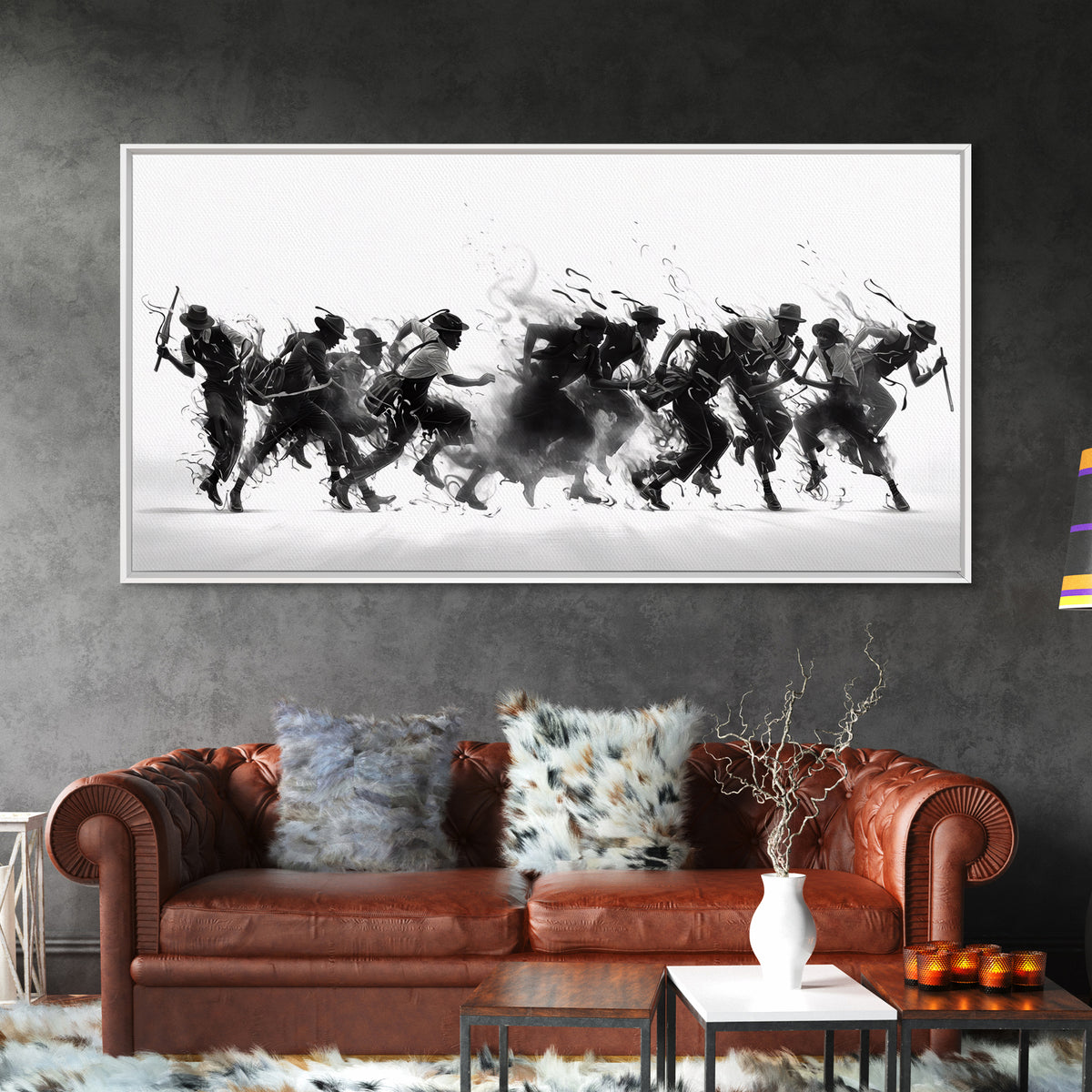 African Warrior Riders In Bold Black Ink Wall Art, Tribal Battle Canvas Print, Black And White Statement Decor Gift For Office
