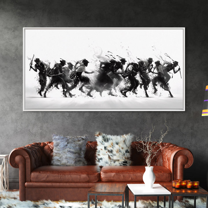 African Warrior Riders In Bold Black Ink Wall Art, Tribal Battle Canvas Print, Black And White Statement Decor Gift For Office