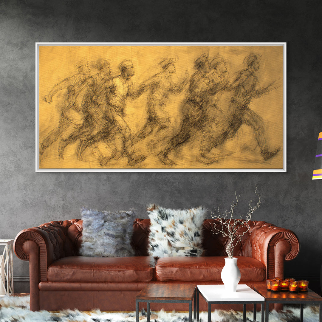 Ochre Charcoal African Runners Wall Art, Abstract Movement Canvas Print, Burnt Orange Cultural Home Decor Gift For Living Room
