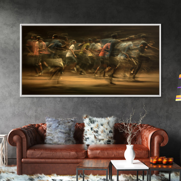 Blurred African Runners In Warm Motion Wall Art, Contemporary Black People Canvas Print, Urban Cultural Decor Gift For Home