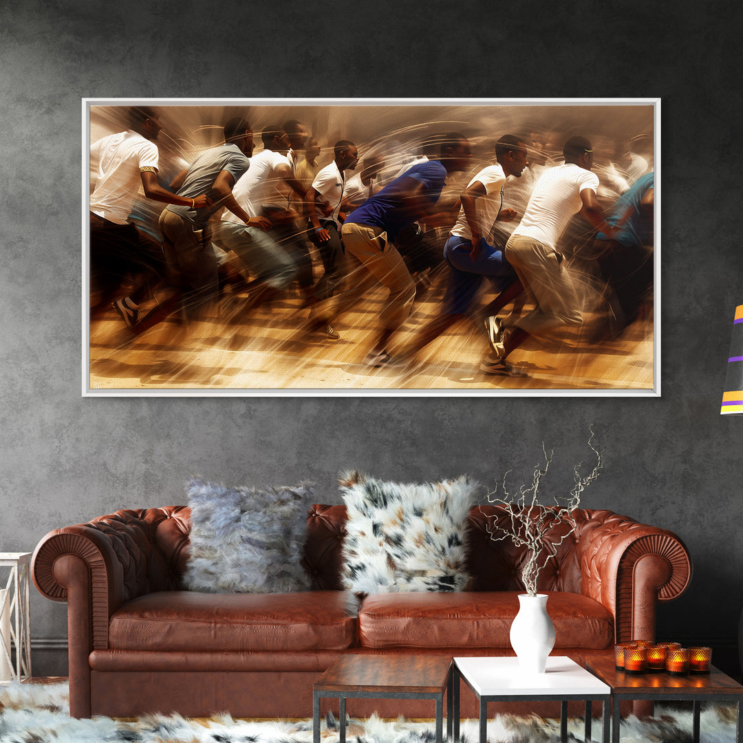 Urban African Runners In Motion Wall Art, Dynamic Black Culture Canvas Print For Gym Decor, Office Decor, And Modern Home Decor