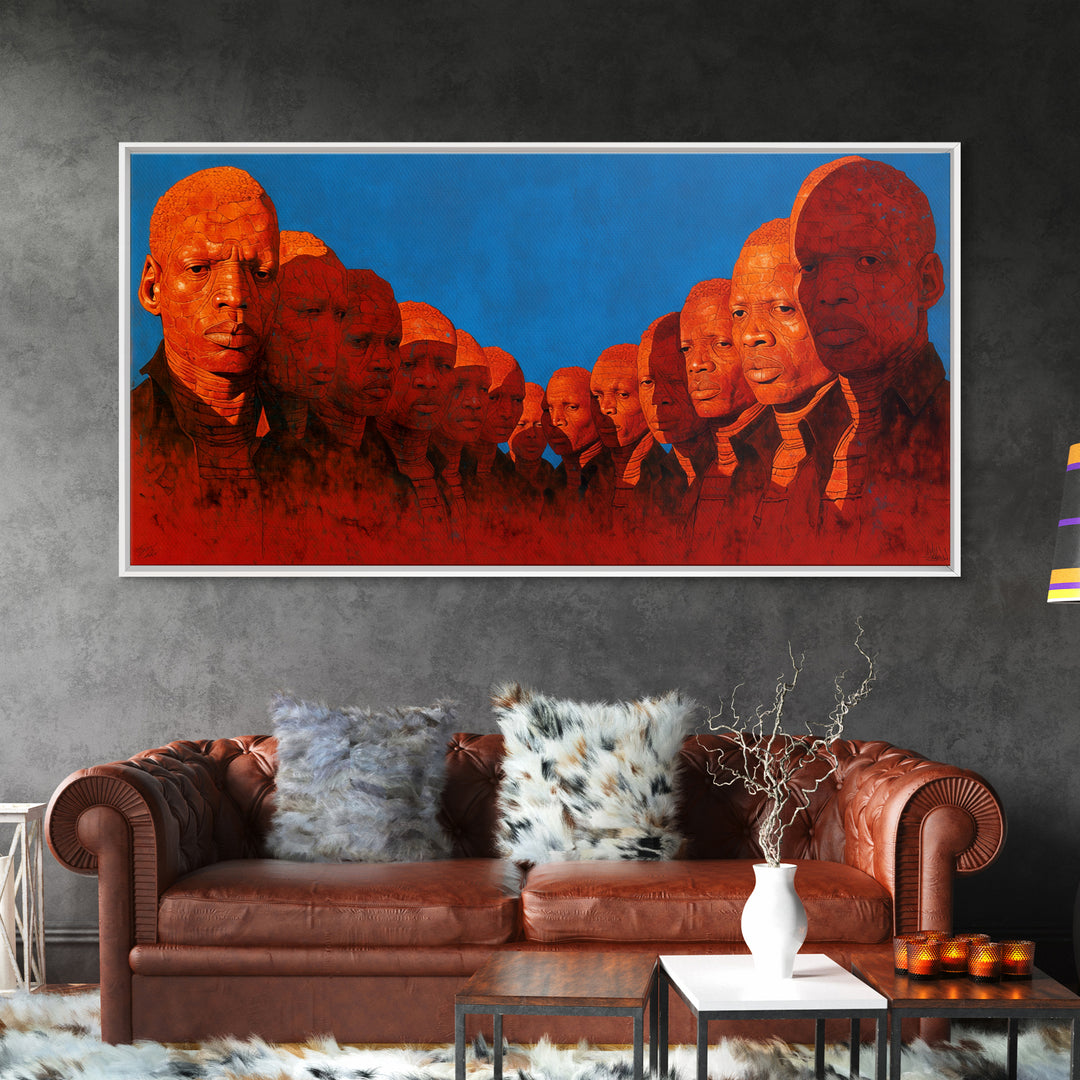Bold Red African Warrior Portraits Wall Art, Afrocentric Canvas Print For Black Culture Decor, Statement Living Room Art