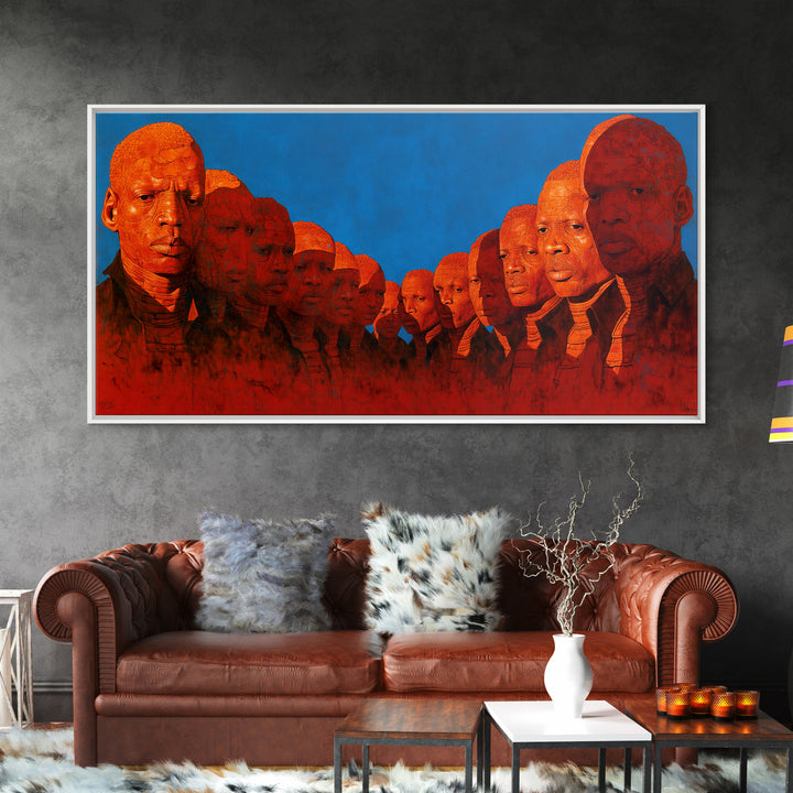 Bold Red African Warrior Portraits Wall Art, Afrocentric Canvas Print For Black Culture Decor, Statement Living Room Art