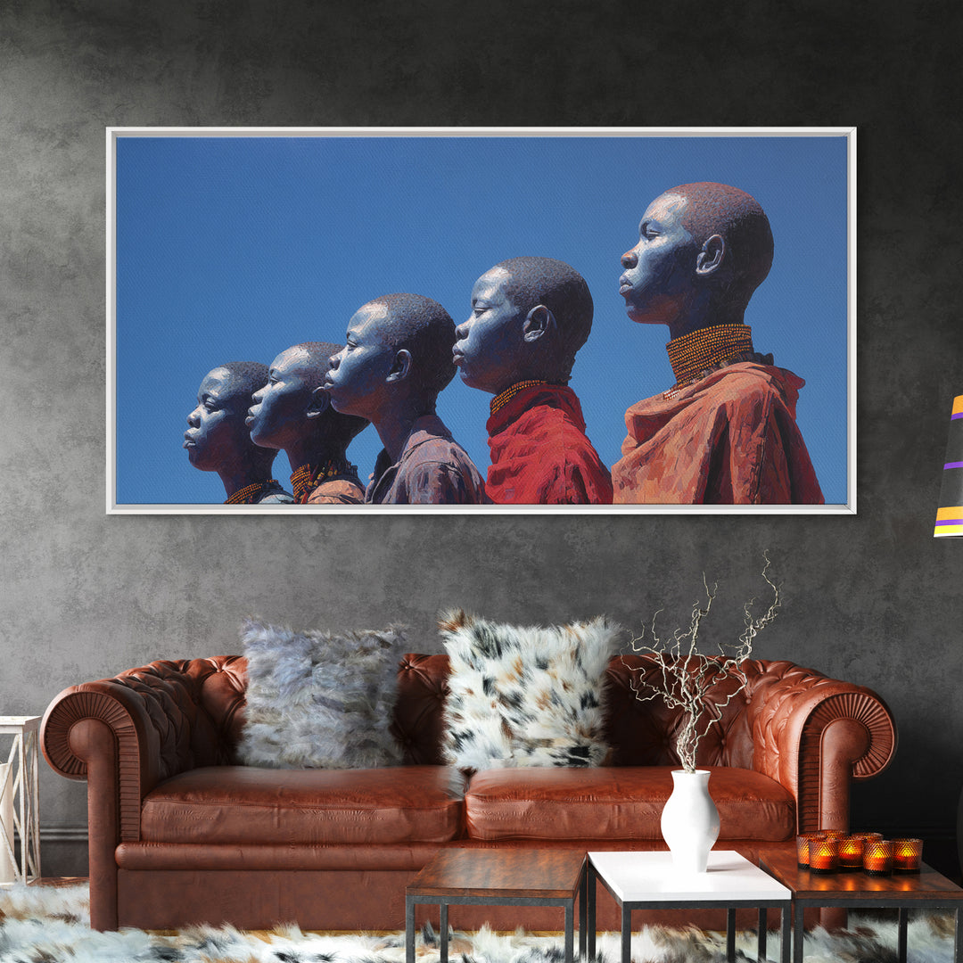 Maasai Women In Red Robes Wall Art, African Women Canvas Print For Tribal Culture Decor And Elegant Bedroom Wall Decor Gift