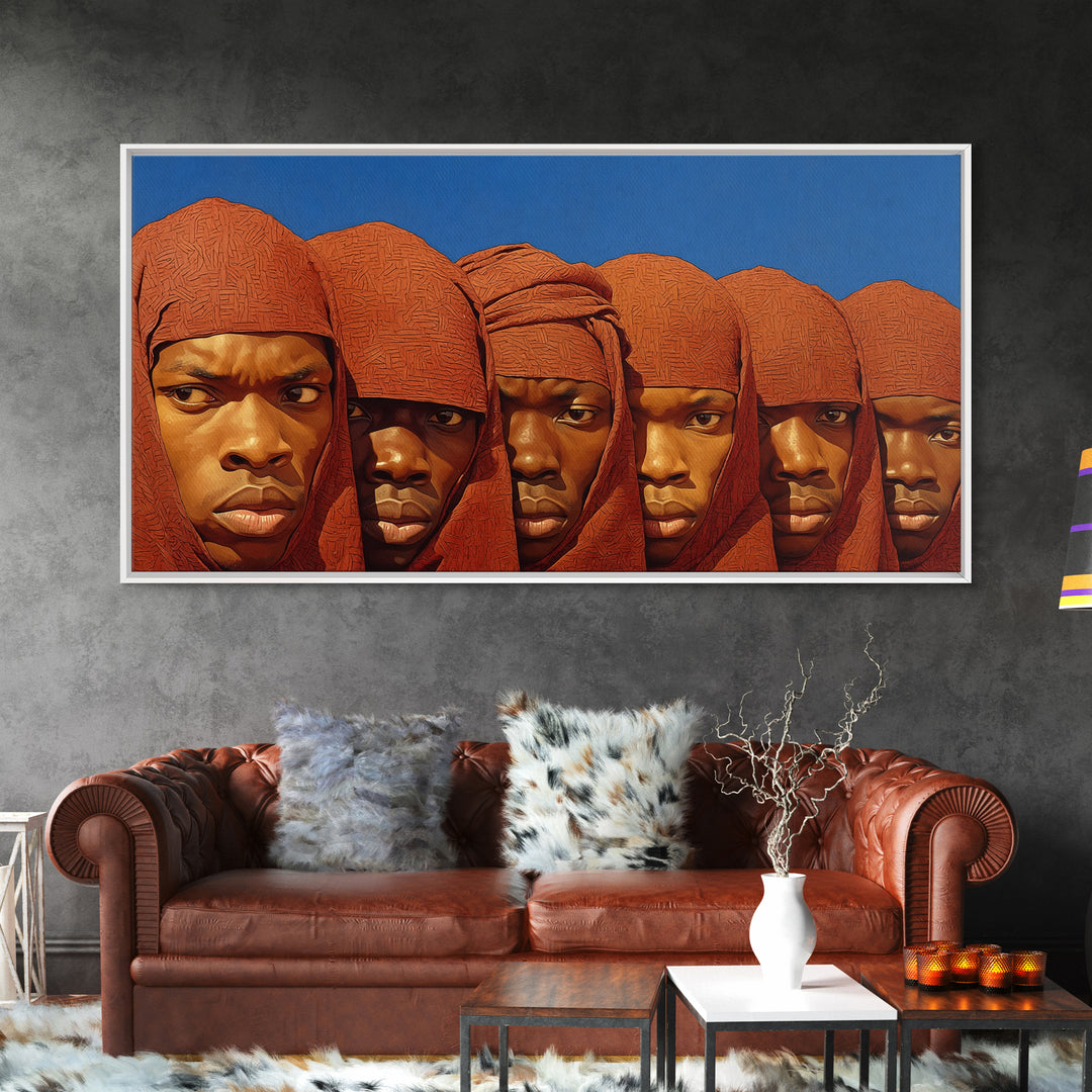Red Hooded African Warrior Portraits Canvas Print, Black Men Wall Decor, African American Art, Bold Cultural Home Decor Gift