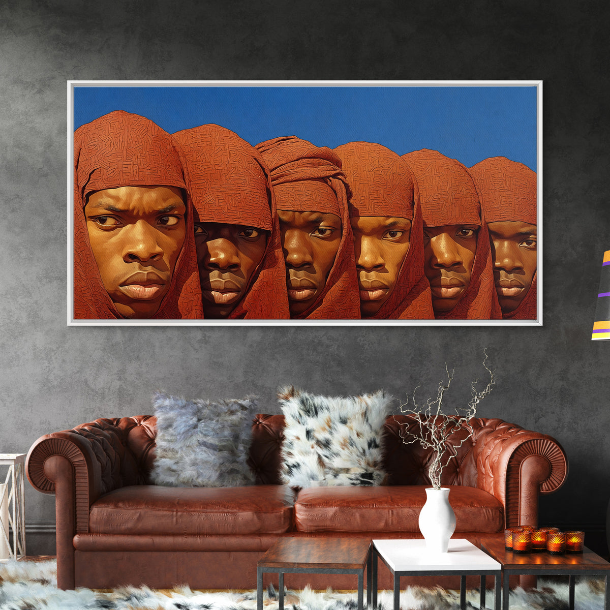 Red Hooded African Warrior Portraits Canvas Print, Black Men Wall Decor, African American Art, Bold Cultural Home Decor Gift