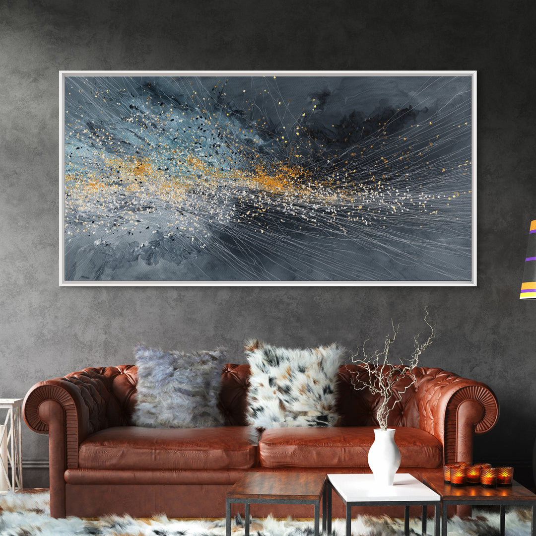 Gray Gold Storm Burst Abstract Large Wall Art, Textured Canvas Print, Modern Living Room Decor, Statement Home Decor Gift