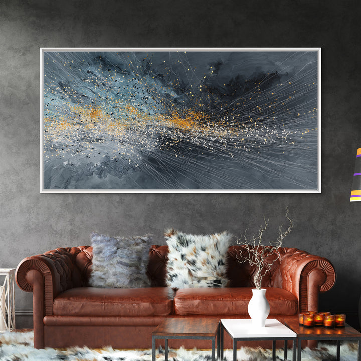 Gray Gold Storm Burst Abstract Large Wall Art, Textured Canvas Print, Modern Living Room Decor, Statement Home Decor Gift