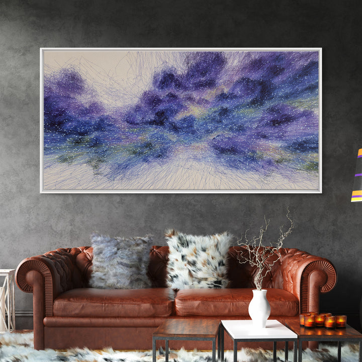 Purple Blue Starry Dreamy Nebula Abstract Wall Art, Cosmic Canvas Print, Modern Bedroom Decor, Spiritual Meditation Gift