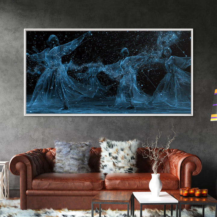Blue Celestial African Women Dancers Wall Art, Afrocentric Canvas Print, Spiritual Black Girl Decor, Feminine Home Art Gift