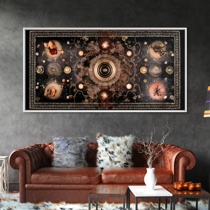 Celestial Tribal Mandala Altar Wall Art, African Inspired Abstract Art, Spiritual Gold Canvas Decor For Meditation Room Decor