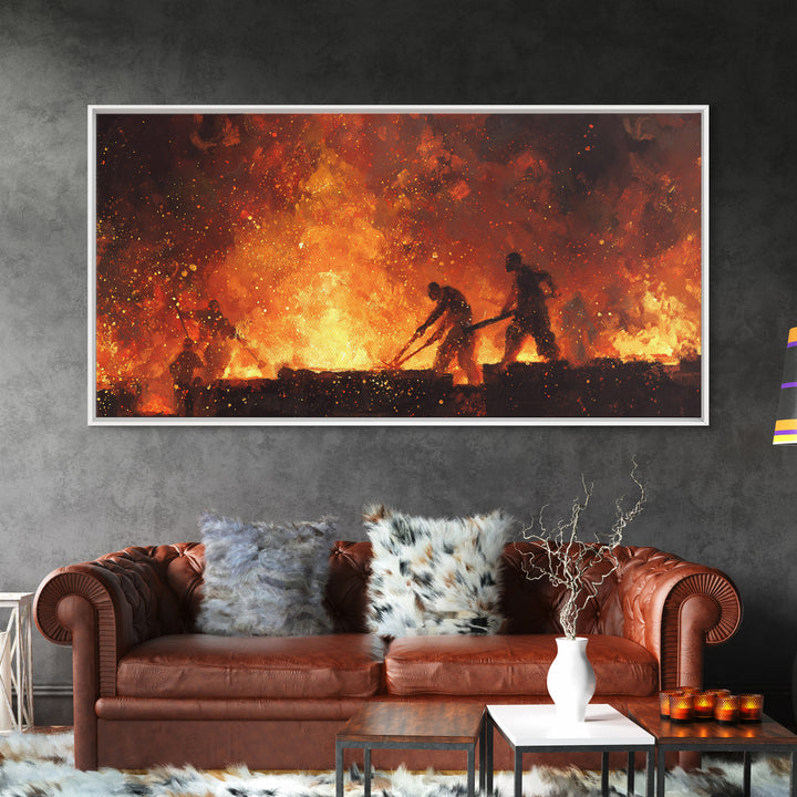 Fiery African Blacksmith Silhouette Canvas Print, African Warrior Art, Orange Abstract Painting, Black History Wall Decor Gift