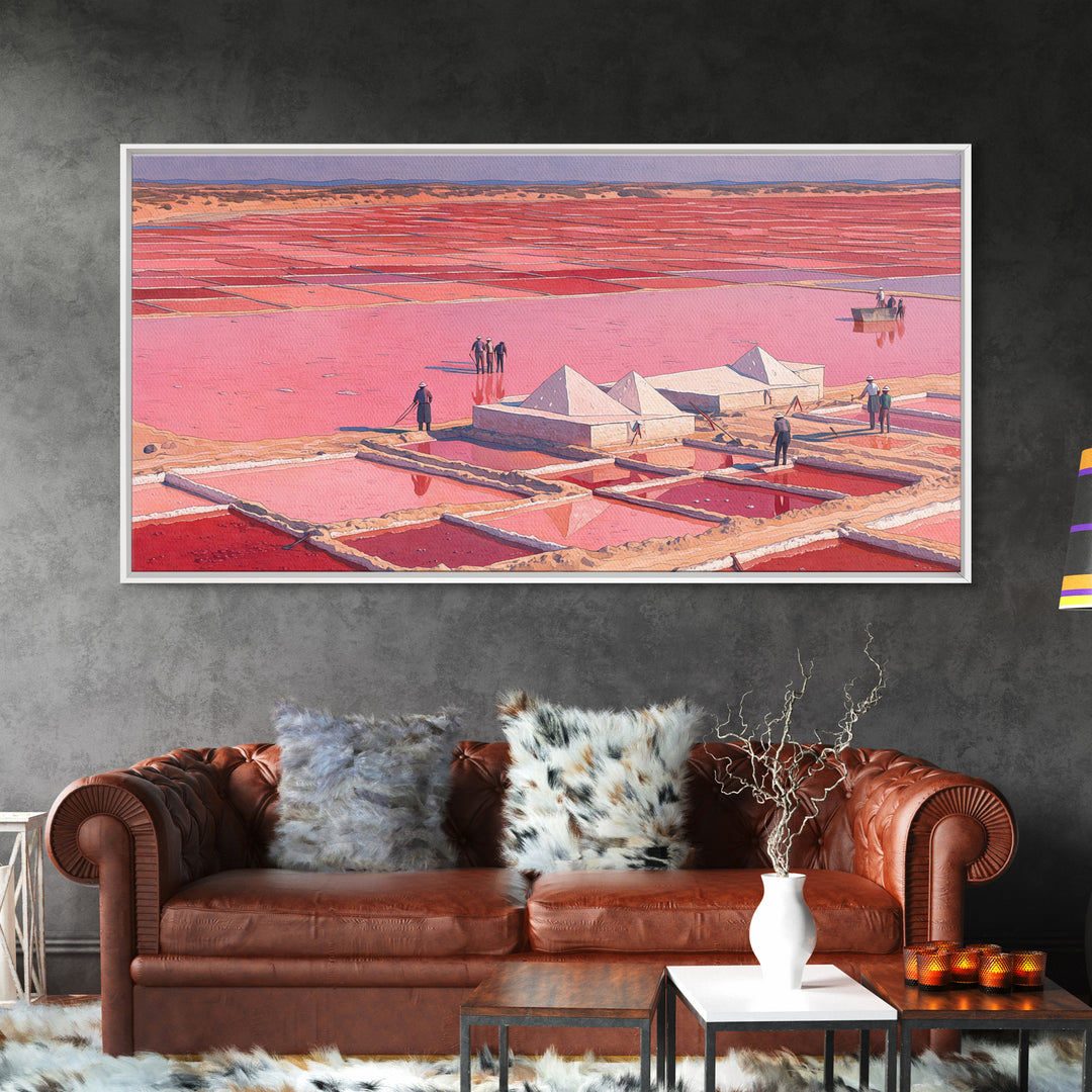 Pink Salt Pans And Desert Canvas Print, African Landscape Art, West Africa Travel Decor, Unique Coastal Wall Decor Home Gift