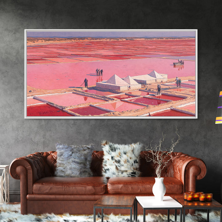 Pink Salt Pans And Desert Canvas Print, African Landscape Art, West Africa Travel Decor, Unique Coastal Wall Decor Home Gift