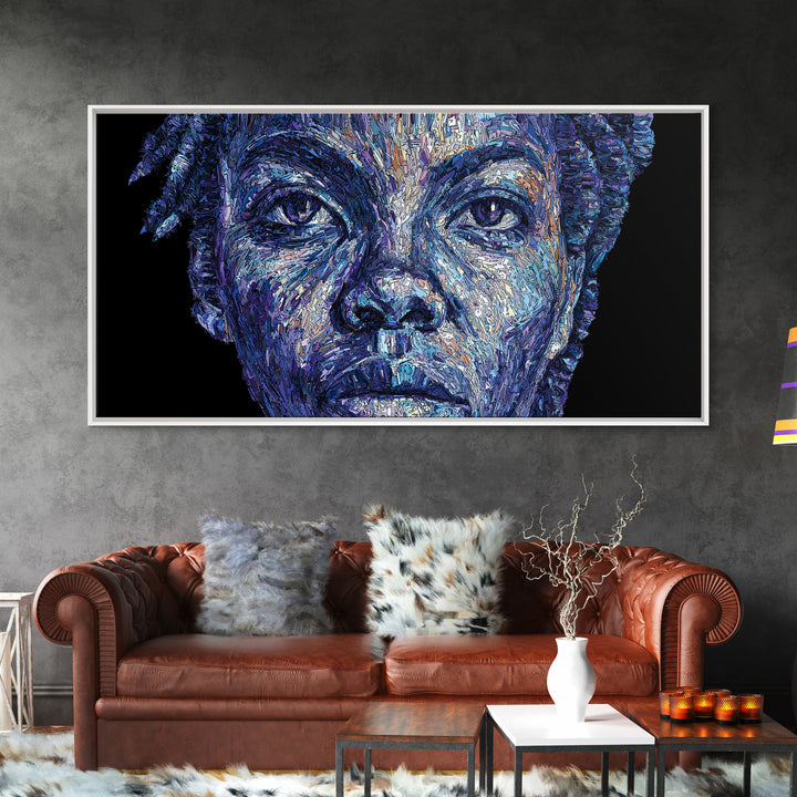 Blue African Woman Portrait Wall Art, Expressive Melanin Painting, Contemporary Black Female Art, Bold Canvas Decor Gift