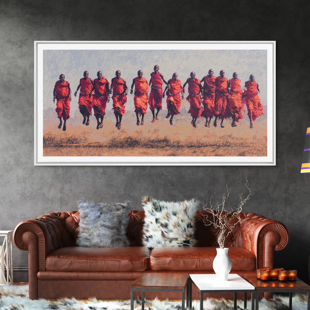 Maasai Warriors In Red Robes Wall Art, African Warrior Art, East African Culture, Tribal Art Print, Safari Decor Gift For Him