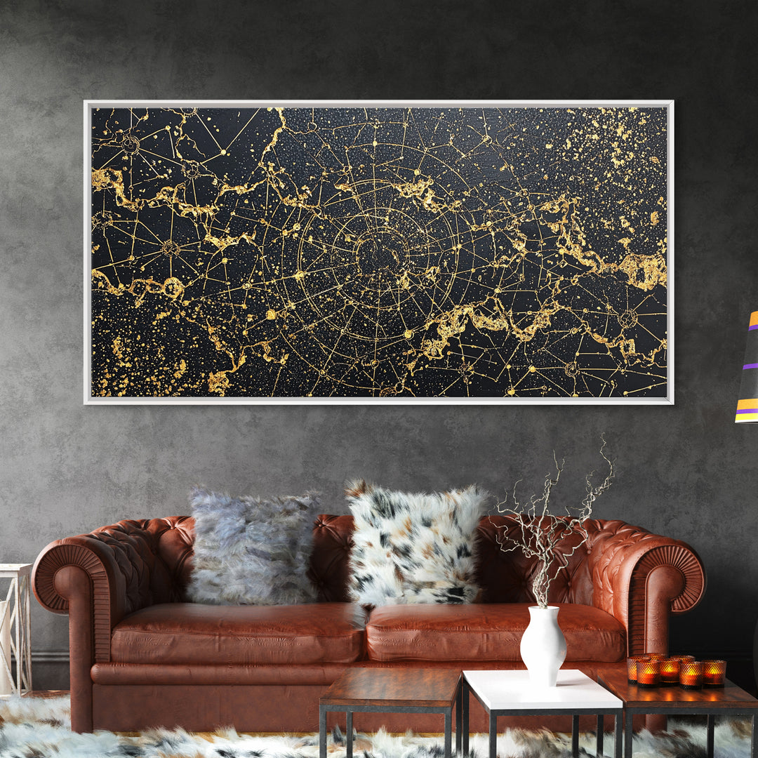 Gold Constellation Spiral Abstract Wall Art, African Abstract, Black And Gold Art, Modern Wall Decor, Luxury Canvas Print