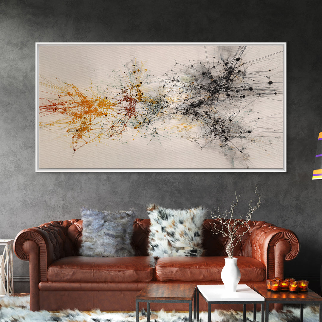 Orange Black Network Splatter Abstract Canvas Print, African Art Abstract, Modern Office Wall Decor, Contemporary Home Decor