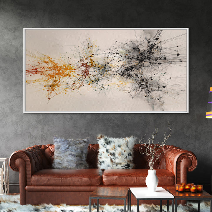 Orange Black Network Splatter Abstract Canvas Print, African Art Abstract, Modern Office Wall Decor, Contemporary Home Decor